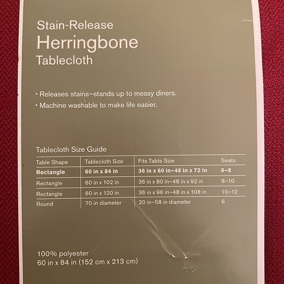 Red Herringbone Rectangular Tablecloth - Picture 3 of 5